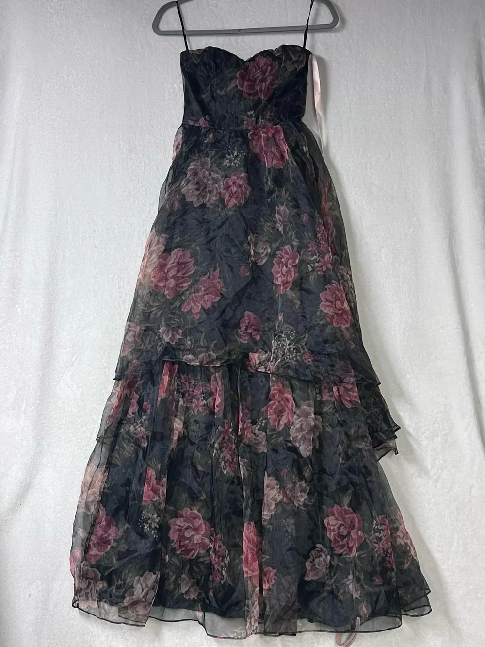 Lulus Truly Extraordinary Black Floral Organza Strapless Maxi Dress Size XS NWT - Picture 5 of 11